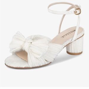 Miu Miu Cream Pleated Bow Block Heel Sandals